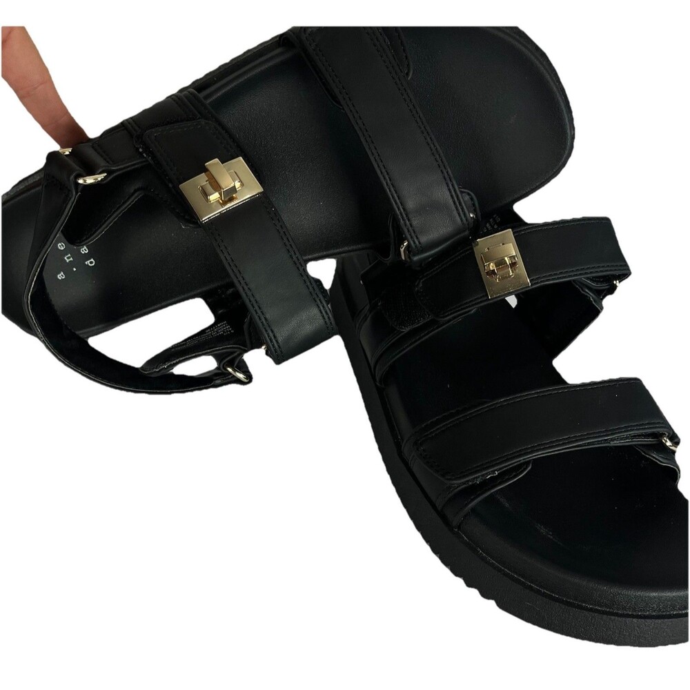 Women Black Platform Sandals Double Strap Gold Buckle Casual Comfort Size 81/2 - Picture 14 of 15